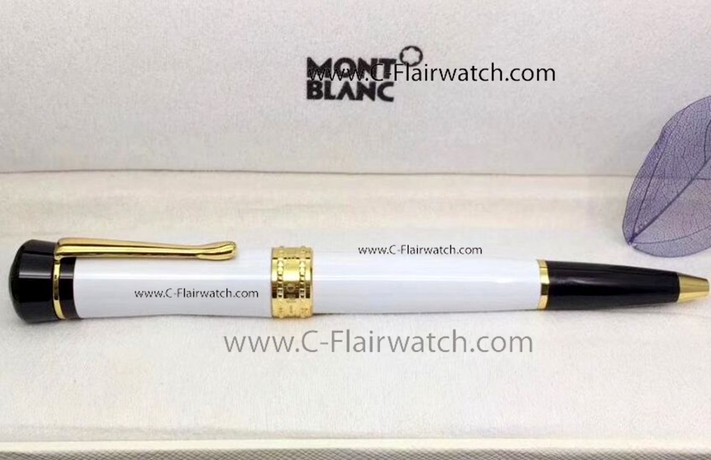 Best Mont Blanc Bonheur Nuit White Ballpoint Pen Gold Clip